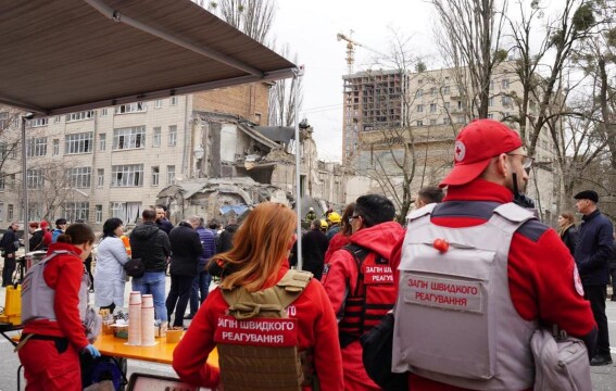 Ukraine Red Cross aid station after Kyiv bombardment March 24