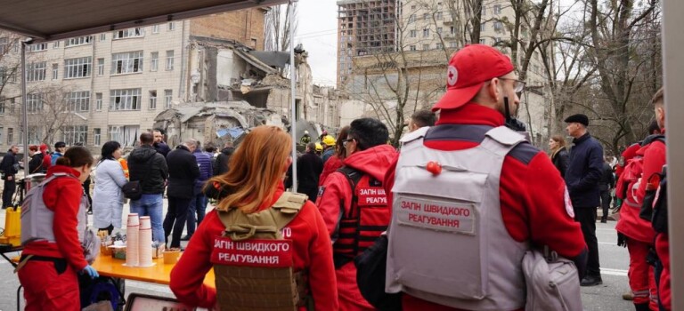 Ukraine Red Cross aid station after Kyiv bombardment March 24