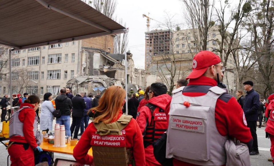 Ukraine Red Cross aid station after Kyiv bombardment March 24