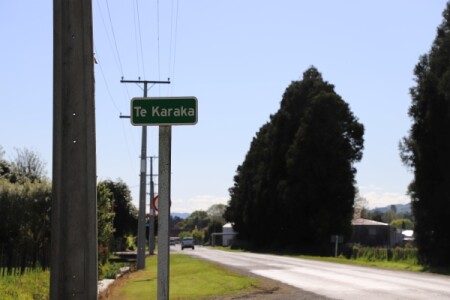 Te Karaka road sign in countryside