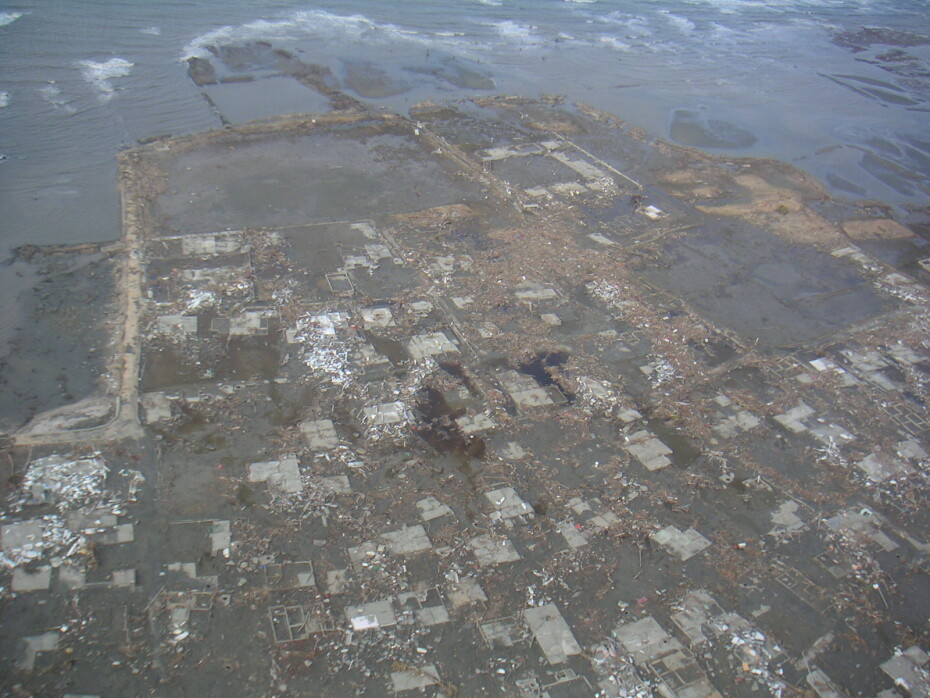 The remains of flattened buildings