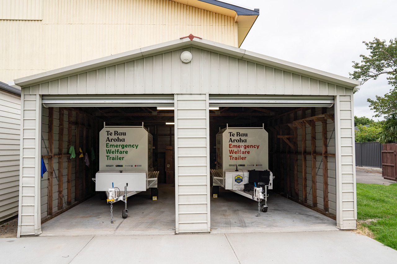 The mobile relief trailers, ready for use at Hastings District Council