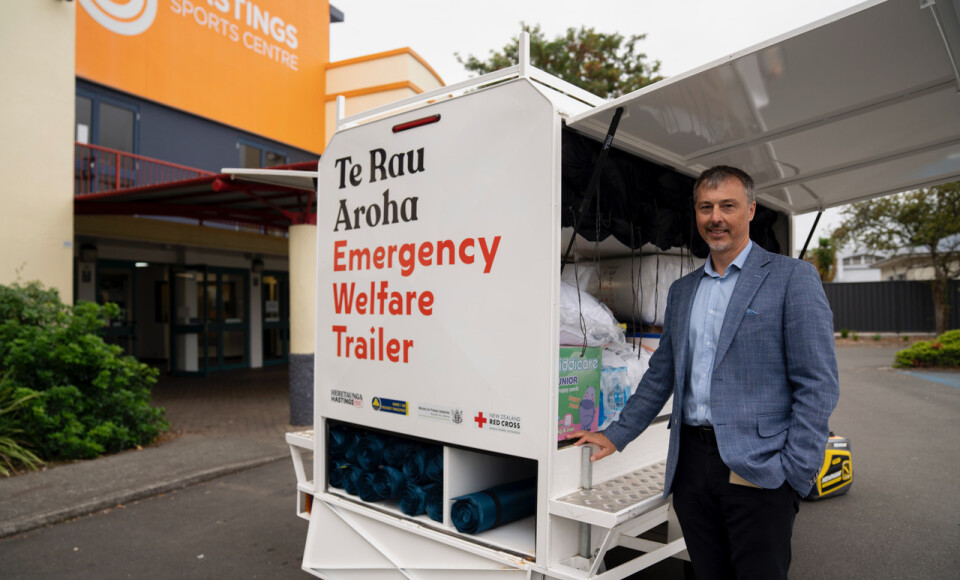 Regan Smith with mobile relief trailer at Hastings District Council