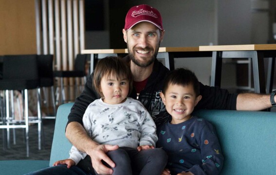 Mark Willis with his children during Dunedin flooding October 2024