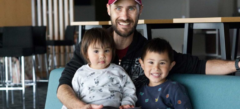 Mark Willis with his children during Dunedin flooding October 2024