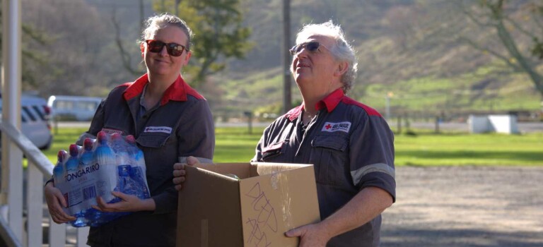 DWST leaders Krystal Boyes and Nick Webb unload supplies in Wairoa after 2024 floods - P6A5940