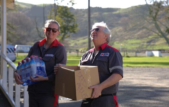 Krystal Boyes and Nick Webb unload supplies in Wairoa after 2024 floods - P6A5940