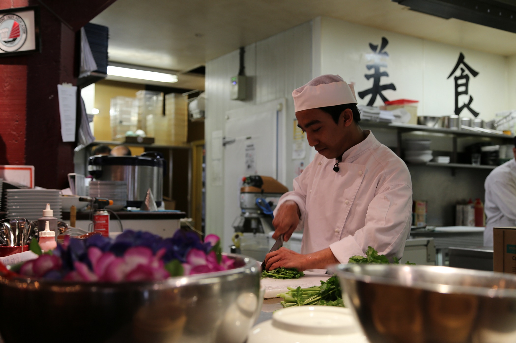 A chef preparing food.